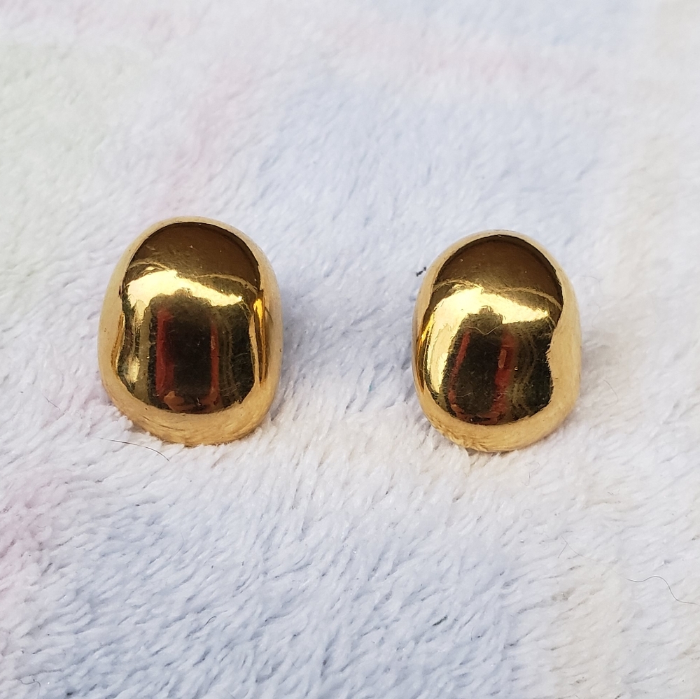 Gold-toned Vintage Signed Designer Monet Costume Jewelry Domed Earrings